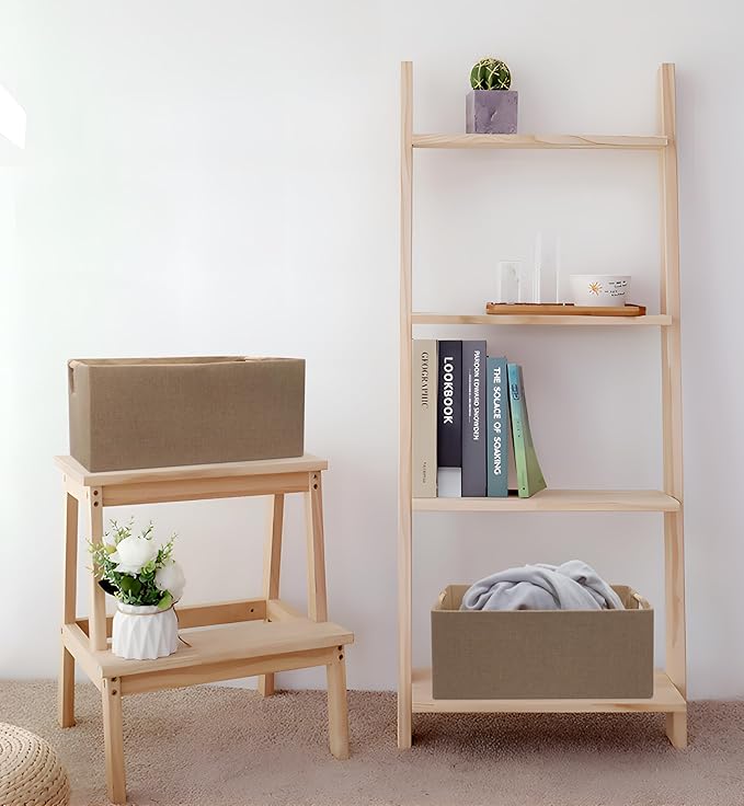 Foldable Fabric Storage Cubes, 2 Packs Cloth Storage Baskets with Wooden Handles, Collapsible Shelf Closet Organizer Bins, Re