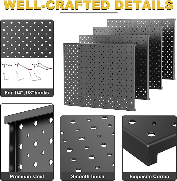 Ultrawall Metal Pegboard Panels, Pegboard Wall Organizer, Black Peg Boards for Wall, Garage Tool Storage Organization, 12"X16