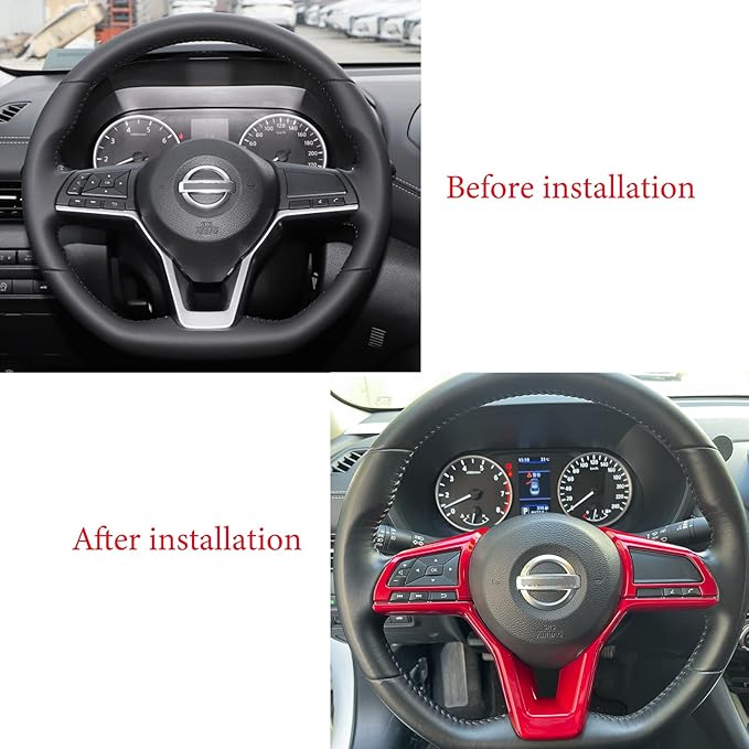 Dark Red Steering Wheel Interior Decoration Cover Trim Accessories for Nissan Altima(2019-2024),for Sentra/Versa(2020-2024),for Leaf/Kicks(2018-2024),for Rogue(2017-2020),for Rogue Sport