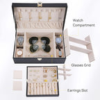 LANDICI Jewelry Box Organizer for Men Women, 2 Layer 4 Slot Watch Storage Case with Removable Tray, PU Leather Large Jeweller