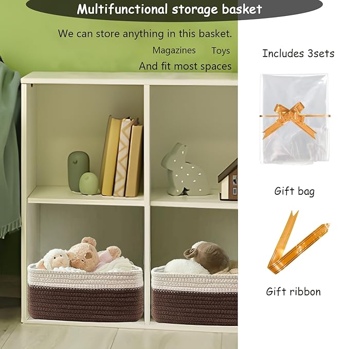 COMFY-HOMI 13" x 8.5" x 5.1"Storage Baskets for Organizing | Cotton Rope Woven Basket | Toy Storage Bin Box | Basket for Shel