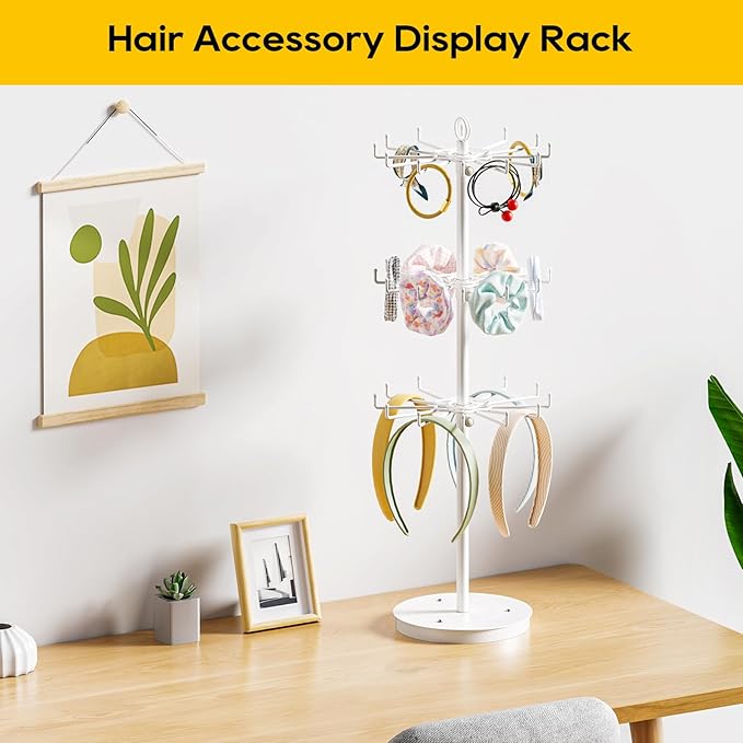 ORLESS 3 Tier Rotating Jewelry Display Stand, Keychain Display Stand with 36 Hooks, Metal Retail Display Spinning Holder for 