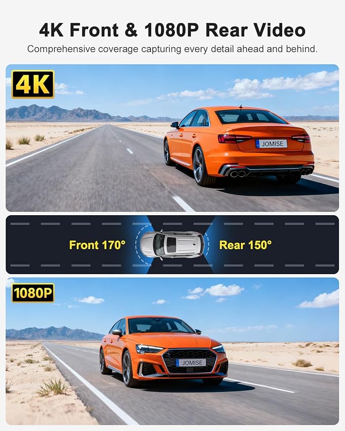 Dash Cam Front and Rear, 4K FHD Dual Dash Camera for Cars Built-in 5G WiFi GPS, 64GB Card Included, Car Camera with 3" IPS To