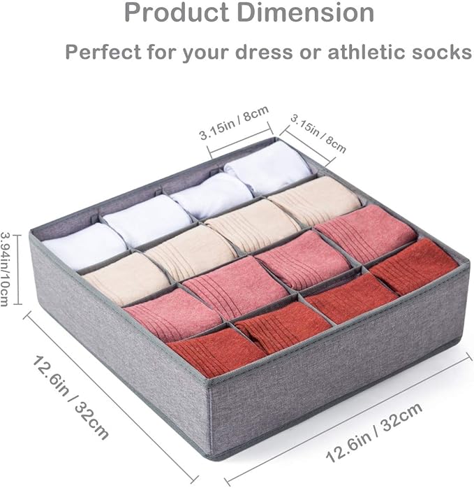 Qozary 2 Pack Socks Underwear Drawer Organizer Divider, 24 Cell or 16 Cell Collapsible Cabinet Closet Organizer Storage Boxes