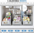 Under Sink Organizer Upgrade To Professional Rails,2-Tier Dual Pull Out Cabinet Storage,Height Adjustable Slide Out Drawers F