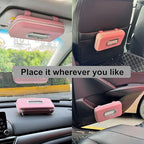 Car Tissue Holder, Sun Visor Napkin Holder, Luxury PU Leather Backseat Tissue Case Holder (Pink)