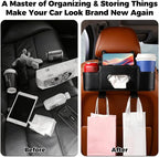 4-in-1 Car Organizer Back Seat,Upgraded Multifunctional Back Seat Car Organizer,Partition Design,Multi-Hanging Storage Box with 2 Cup Holders,Tissue Box, for Hold Mobile Phone(Black)