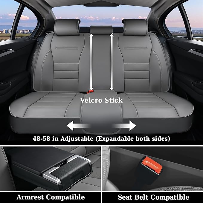 Coverado Seat Covers Full Set, Seat Covers for Cars, Gray Car Seat Cover, Waterproof Car Seat Protector, Nappa Car Seat Cushi