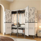Portable Foldable Wardrobe Closet with Cover, Metal Garment Rack for Clothes Storage, Space-Saving Organizer for Bedroom, 151