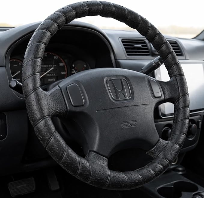 Black Lace-On Steering Wheel Cover, 14–15 Inch Universal Fit, Retro Classic Style for Cars Trucks SUVs, Stretch Grip,Accessor