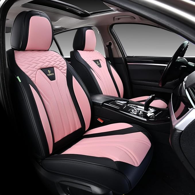 FLORICH Leather Seat Covers Pink Car Seat Covers Full Set Car Seat Protectors 5 Seats Driver Seat Covers Fit for Most Cars Tr