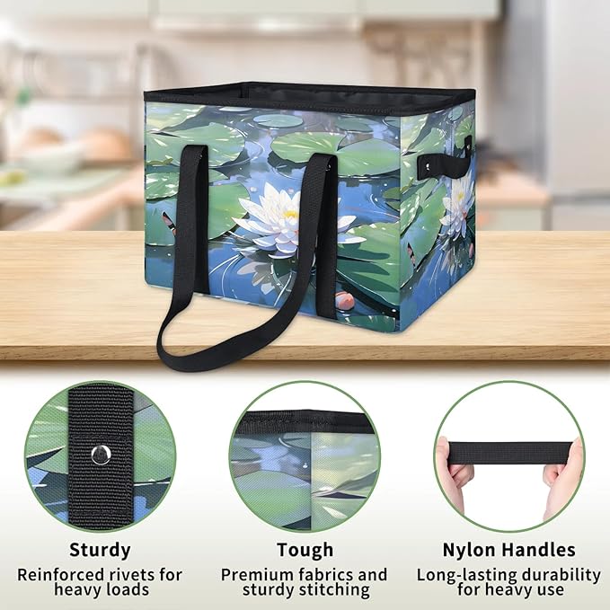 Reusable Grocery Bags Heavy Duty Shopping Bags Foldable Large Tote Bags with Long Handles & Hard Bottom