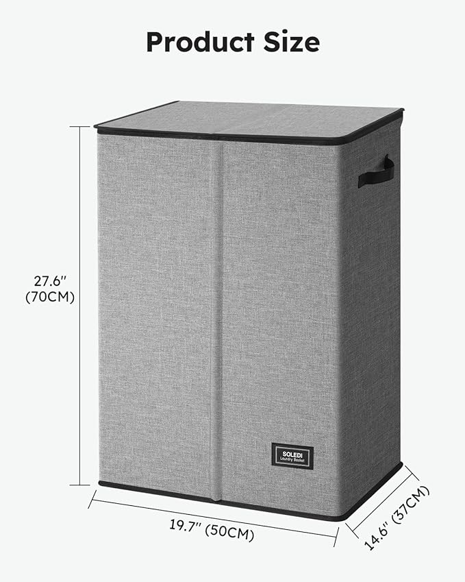 SOLEDI Laundry Hamper with Lid 130L Large & Tall Collapsible Laundry Basket, Clothes Hamper with Bag Removable Easy to Carry,