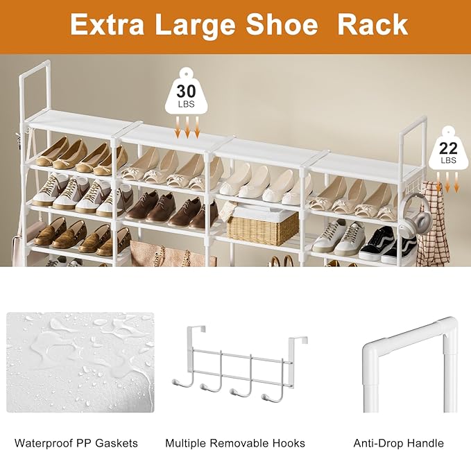 WOWLIVE 4 Row 9 Tiers Extra Large Shoe Rack Big Tall Metal Shoe Shelf, Heavy Duty Organizer for Closet Entryway, Boot Rack St