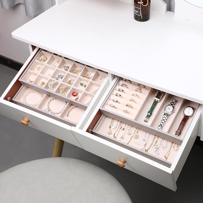 LANDICI Stackable Jewelry Organizer Trays 4 Set,PU Leather Jewelry Organizer Drawer,Jewelry Storage Display Tray for Earring 