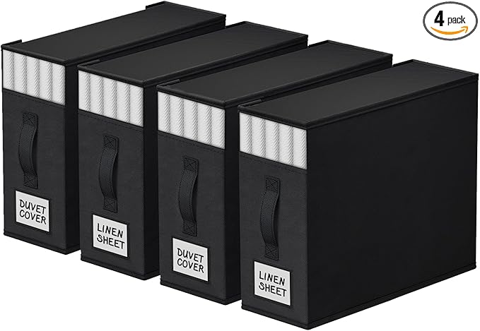 StorageTastic 4 Pack Bed Sheet Closet Organizers and Storage,Sturdy Foldable Storage Containers with Window and Label,Storage