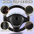 DEEYOTA Car Steering Wheel Cover Universal Fit Round Stitch Steering Wheel Wrap Thin PU Leather Steering Wheel Cover Sewn on 