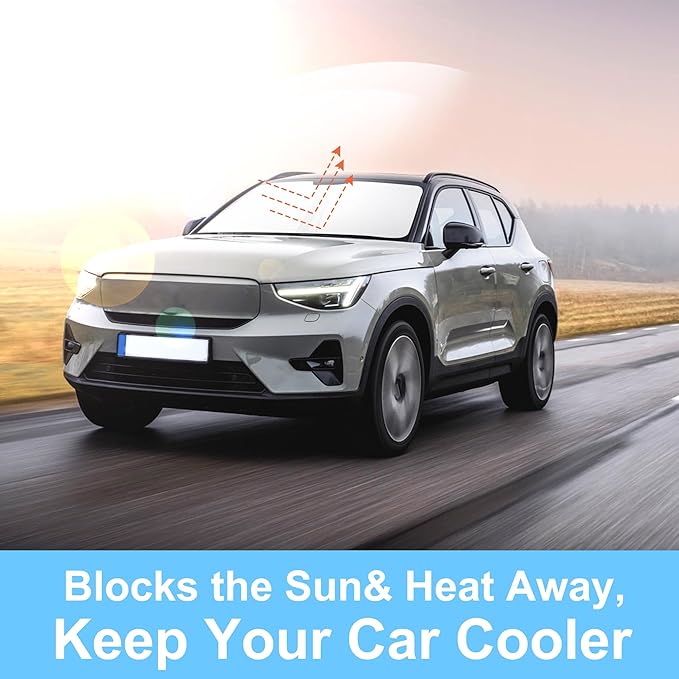 TINGLU Sun Shade for Volvo XC40 2019-2024 2025 2026 Accessories Windshield Sun Shade Window Shade UV Rays Protection Sun Visor Cover with Steering Wheel Sunshade Storage Bag