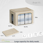 CYhom Clothes Storage Bins Box - Linen Fabric Foldable Stackable Container Organizer Set with Clear Window & Carry Handles & 