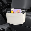 Car Trash Can Small Leather Vehicle Trash Bin Car Dustbin Garbage Organizer Holder with Trash Bag Foldable Mini Cars Storage Bag Container for Auto SUV Van Trucks (White,Hanging Hook)