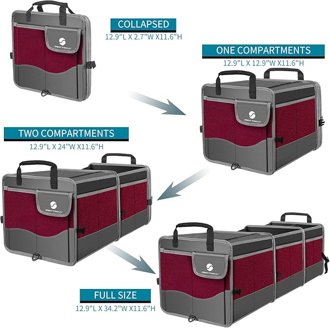 Trunk Organizer with Cooler, Collapsible Trunk Storage Container with Non Slip Bottom Strips, Large Multi-Compartment Waterproo
