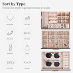 Dajasan Jewelry Box Organizer, 3-Tier Jewelry Storage with 2 Drawers, Large Jewelry Boxes for Women, PU Leather Surface with 