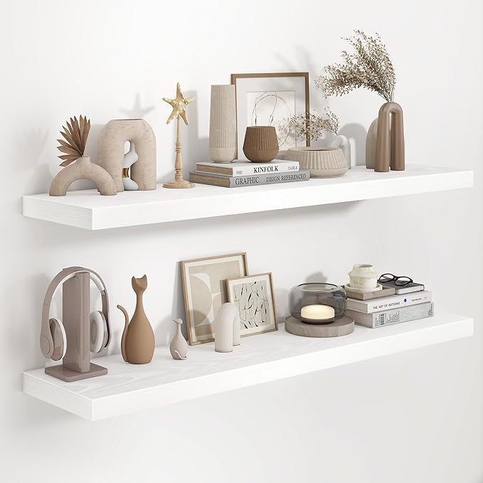 Fun Memories 48 Inch Floating Shelves in White, 9.3 Inch Deep Floating Shelf for Bathroom Living Room Kitchen, Rusitc Wall Mo