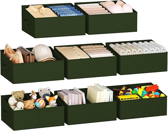 DIMJ Large Closet Shelf Organizer Bins 8 Packs with Handles and Divider, Fabric Trapezoid Storage Baskets, Foldable Clothes C