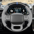 MEWANT Matte PU Carbon Fiber Grey Embossed Faux Leather Steering Wheel Wrap for Ford F150 Lightning F350 2024 Expedition