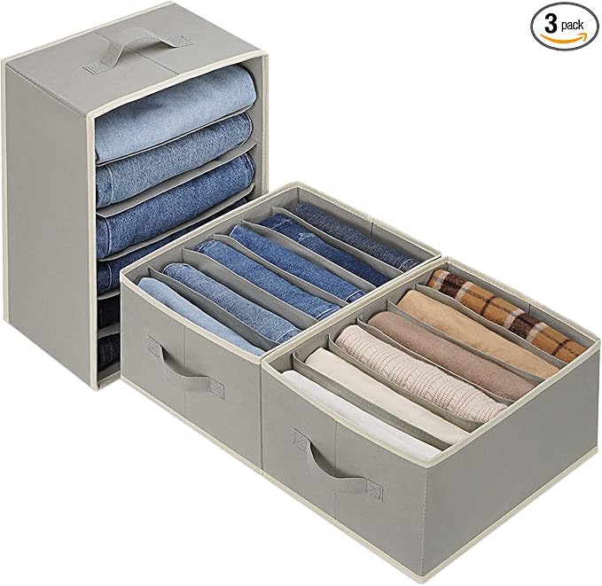 3 Pcs Large Size Wardrobe Clothes Organizers 6 Grids for Pants, Jeans, Sweater, T-shirt, Thin Coat, Dress Stackable Closet Dr