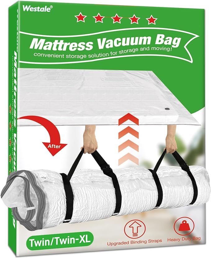 Mattress Vacuum Bag Twin/Twin XL Space Saver Mattress Vacuum Seal Bag with Straps for Moving Double Zip Seal Reusable Mattres