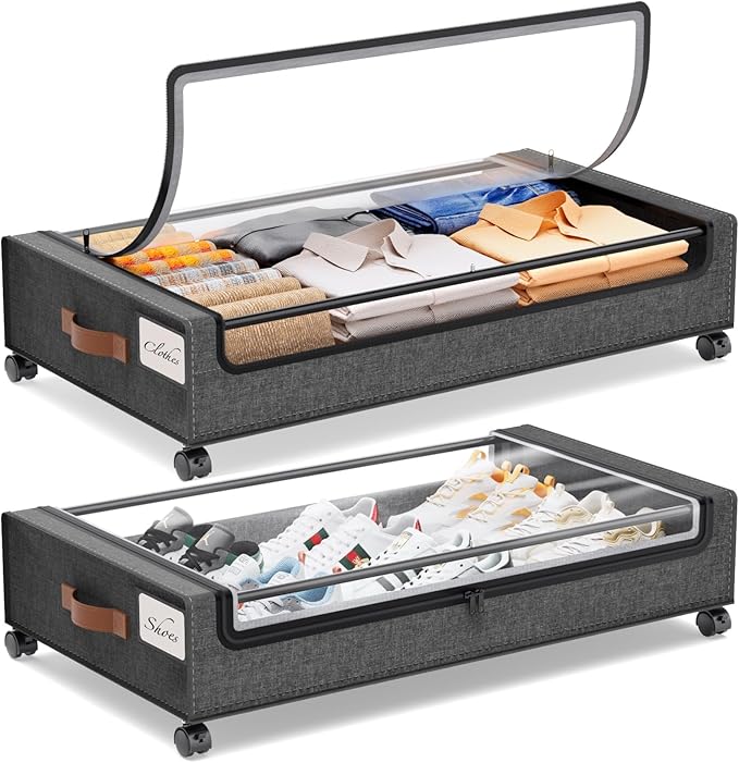 Yecaye 4 Pack Under Bed Storage with Wheels