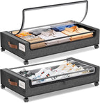 Yecaye Under Bed Storage with Wheels, 2Pack Under Bed Storage Containers and 2Pack Under Bed Shoe Storage Organizer Grey