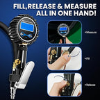 Digital Tire Gauge with Inflator & Deflator - LED Display & 0.1 PSI Resolution - Quick Release Valve & Heavy Duty Chuck - w/Adapter for Car, Truck, SUV, Motorcycle, RV, Balls
