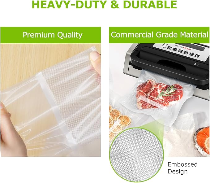 Bonsenkitchen Precut Vacuum Sealer Bags, 100 Gallon 11" x 16" Food Sealer Bags, Food Grade, BPA Free, Heavy Duty, Customized 