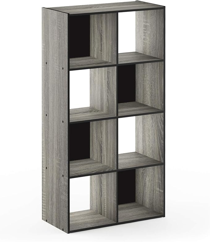 Furinno Pelli Cubic Storage Cabinet, 4x2, French Oak Grey/Black