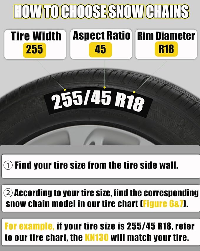Snow-Chains Easy Install Tire-Chains, One-Pull Fit Design Tire Snow Chains for Passenger Cars, Sedan, SUVs, Emergency Winter 