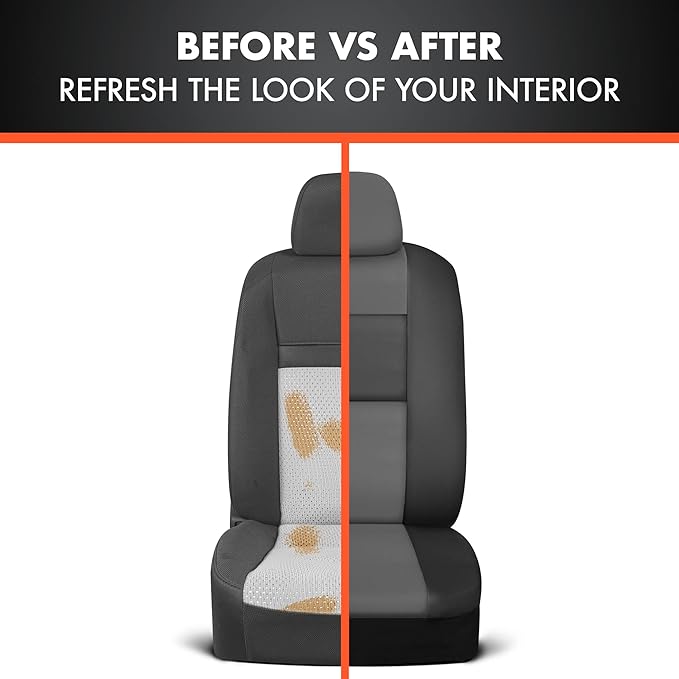 BDk Faux Leather Car Seat Cover Full Set - Front & Rear Split Bench Charcoal Seat Covers For SUV & Truck Seat Covers, Airbag 