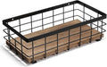 TJ.MOREE Small Metal Wire Basket, Decorative Wood Base Organizer for Bathroom, Kitchen, Basket for Toilet Paper Storage, Suga