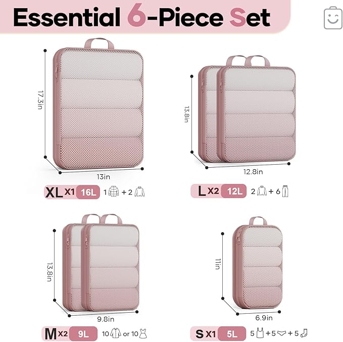 Veken 6/9/11 Set Compression Packing Cubes for Travel Essentials,Compressible Expandable Large Luggage Suitcase Organizer Bag