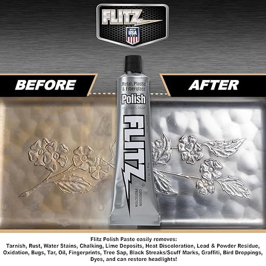 Flitz Metal Polish Paste - 1.76oz USA-Made Polish for Solid Chrome, Stainless Steel, & Aluminum - Non-Abrasive for Light Oxidation - Requires Manual Buffing - Not for Plated/Coated Surfaces (1 Pack)