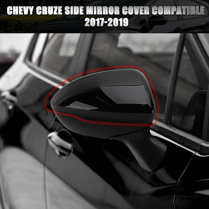 Right Passenger Side Mirror Cover Caps Compatible with Chevrolet Chevy Cruze 2017 2018 2019 Replacement Rear view Mirrors Trim (Black)
