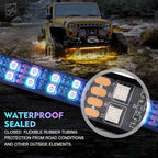 Xprite Double Row RGB LED Car Underglow Bluetooth Lights Strip, 4 PCS Underbody Neon Cars Exterior Glow Light Kit w/APP Control & Wireless Remote, Universal for Vehicles SUV Trucks Pickups Vans