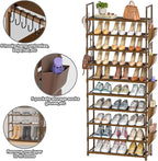 LUKYTOWER Tall Shoe Rack - 10 Tier Organizer for Closet, 30-35 Pairs, Large Capacity with 5 Hooks and Side Pocket, Sturdy Met