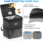 Beicarin Car Trash Can with Lid - Trash Bag Hanging with Storage Pockets Leak-Proof Organizer Collapsible and Portable Waterproof Garbage Bin, 2.2 Gallons Multipurpose Trash Bin for Car