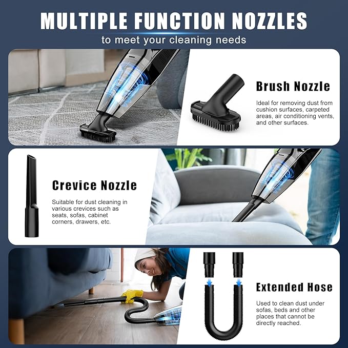 Handheld Vacuum Cordless Rechargeable Portable Car Vacuum, 7500Pa Powerful Suction Mini Hand Held Vacuum, 670ML Cup Lightweig
