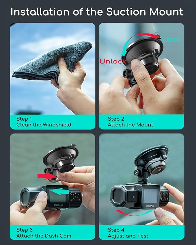 COOAU Car Dash Cam Mounting Bracket, Adjustable Windshield Mount for Dash Camera, Suction Cup Mount for Dashboard Camera, Suitable for D20, D20S, D30S