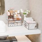 Yieach 3 Pack Clear Makeup Organizer Countertop for Dresser,Vanity and Bathroom Counter Organizer,Tiered Stackable Makeup Acr