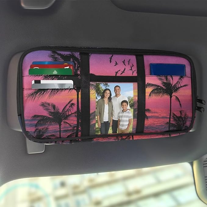 Car Sun Visor Organizer Palm Trees Sun Visor Organizer with Multi-Pocket Card Holder Car Interior Accessories Fashion Universal Fit for Most Cars SUV
