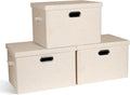 Graciadeco Large 17" 36 Quart Collapsible Stackable Storage Bins with Lids, 3 Packs Light Orange Linen Fabric Closet Boxes wi